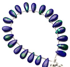 Natural Gem Azurite Malachite 15x7MM Size Smooth Pear Shape Beads 8" Strand 61Ct