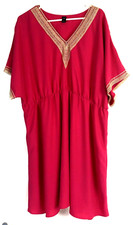 Women's Shein Curve Pink Beige V-Neck Empire Elastic Waist Lace Trim Dress 3XL