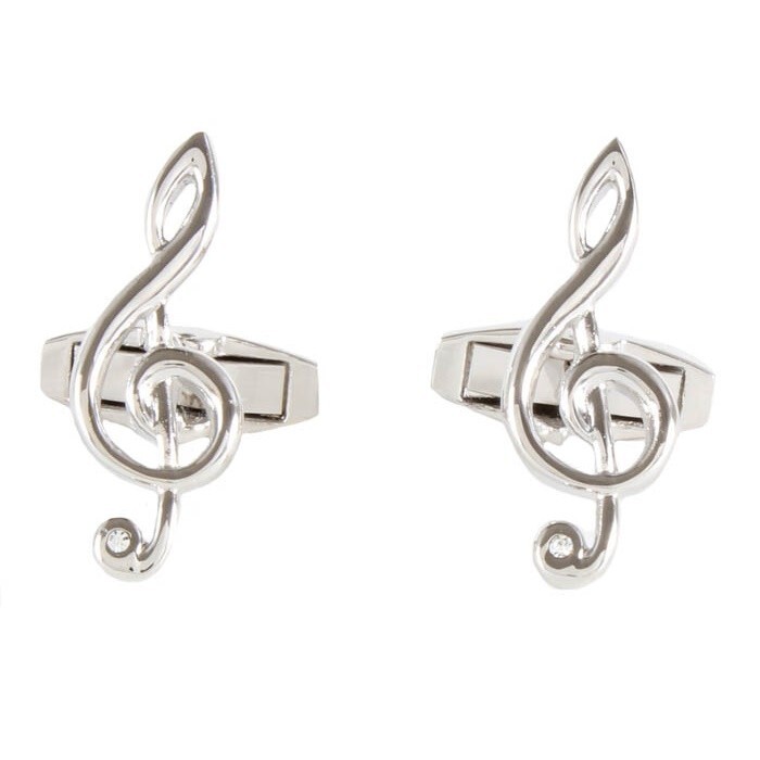 Treble Clef Mens Cufflinks Engravable Hinge Rhodium Plated 901085