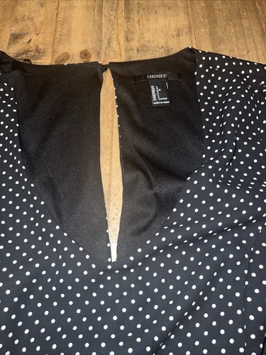 Forever 21 Dress Womens Black Polka Dot Long Sleeve Casual Dress - Size Large - Picture 2 of 7