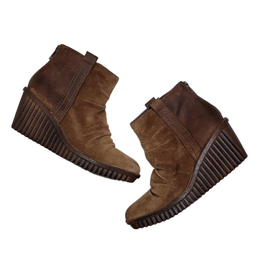 Bionica Suede Slouch Ankle Wedge Boots Brown UK