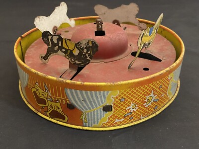 1950'S WOLVERINE LEVER MERRY GO ROUND CAROUSEL WINDUP TIN LITHO