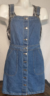 DIVIDED H&M Blue Denim Bib Overalls Short Mini Dress Xsmall Size