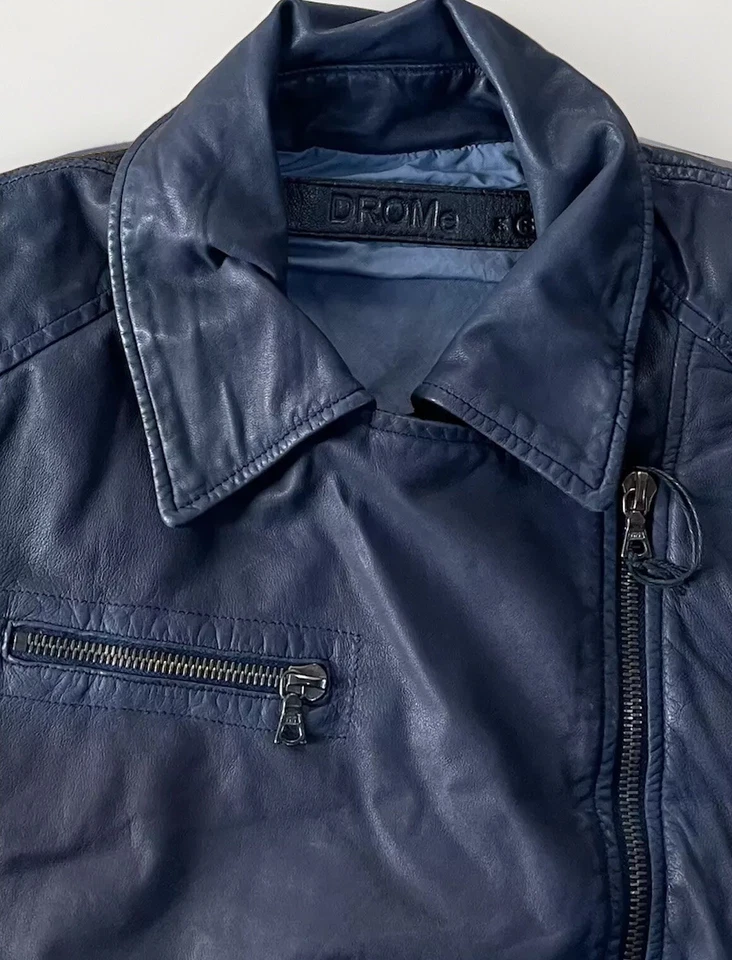 DROMe Leather Gilet Jacket Sleeveless Leather Navy L - Image 3 of 4