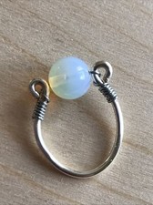 Womans Opalite 10mm bead Ring Wire Wrapped Jewelry Handmade Size 7