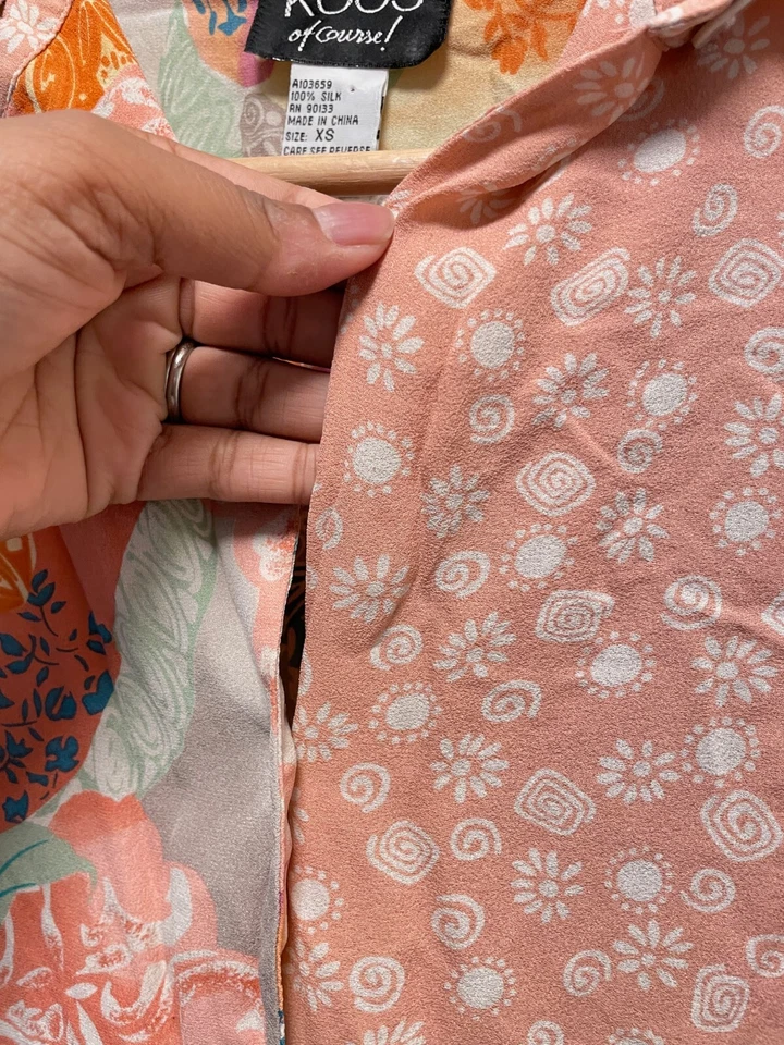 Top vintage Koos of Course para mujer talla XS rosa mezclado seda artístico loco años 90 Foto 4 de 4