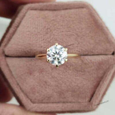 3 CTW Round Cut VVS1 Moissanite Solitaire Engagement Ring 14K Yellow Gold Plated
