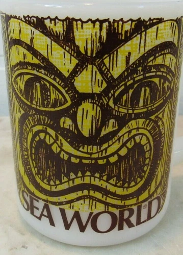 Sea World Cup Mug Tiki Federal WHITE Milk Glass vintage 10oz coffee tea VTG