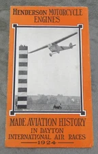 1924 Henderson Motorcycle Engines Aviation History Dayton Air Races Brochure WOW