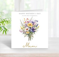 Mother's Day Personalised Card Flower Bouquet Mum Mummy Grandma Nanna (C168)