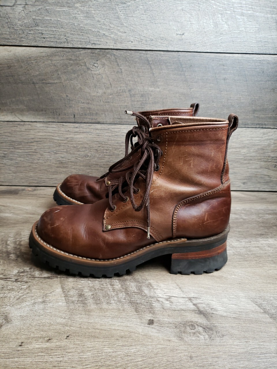 Men's Brown Leather Combat Boots Size 8 – Rugged & Durable Style-image