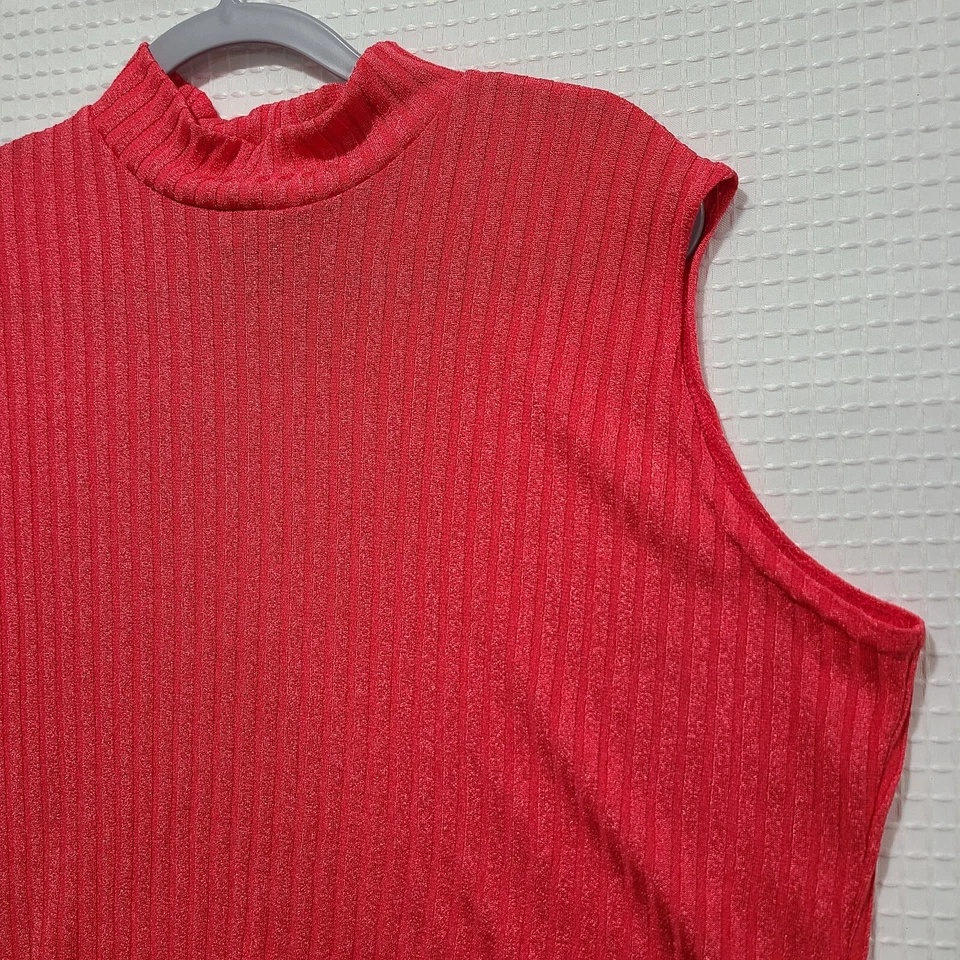 Vtg EUC Joanna Womens XL Hot Pink Ribbed Mock Neck Tank Top - Image 2 of 4