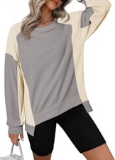 Oversized Sweatshirt Waffle Knit Color Block Crewneck Long Sleeve size L