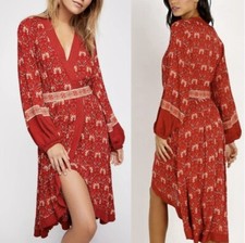 Spell & The Gypsy Collective Red Jewel Soire Midi Wrap Whimsical Boho Dress S