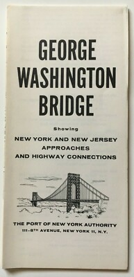 c1960s George Washington Bridge Pocket Map NY NJ New York New Jersey Approaches