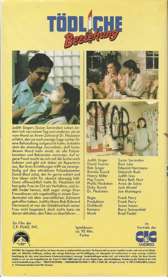 (VHS) Tödliche Beziehung - Susan Sarandon, Raul Julia, Edward Herrmann (1985) - Bild 2 von 2