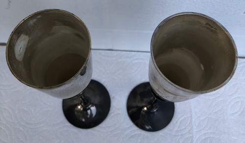Vintage Silver Plated Brass Champagne Flutes Set of 2 Stemmed Glasses 10" Tall - Picture 5 of 8