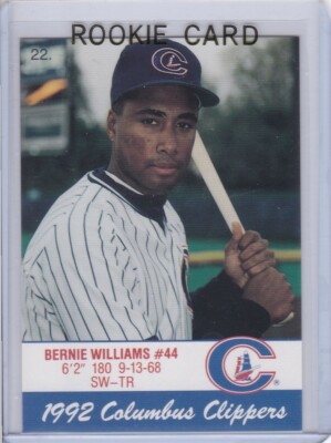 BERNIE WILLIAMS ROOKIE CARD 1992 RARE RC Cracker Jack Baseball COLUMBUS ...