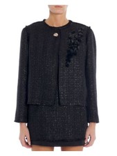 Lanvin Womens Black Fringed Top Snap Closure Party Open Front Jacket 36
