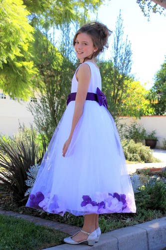 Satin Floral Rose Petals White Tulle Flower Girl Dress Wedding Pageant Birthday - Picture 9 of 23