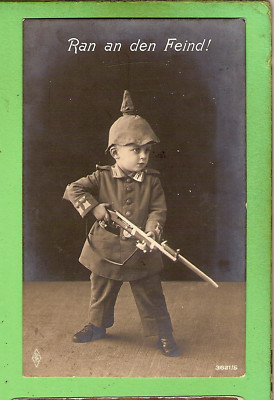 GERMAN IMPERIAL WWI POSTCARD, CHILD IN UNIFORM 1916 UK