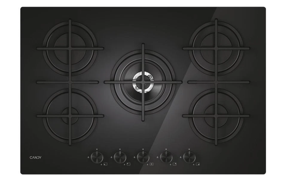 Candy CVG74WTB Piano cottura a gas in vetro Nero Da incasso 75cm Gas 5 Fornelli