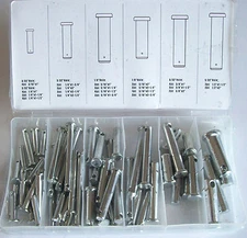 60pc CLEVIS PIN ASSORTMENT KIT SET 21 DIFFERENT SIZES HITCH TRAILER STEEL CLIPS