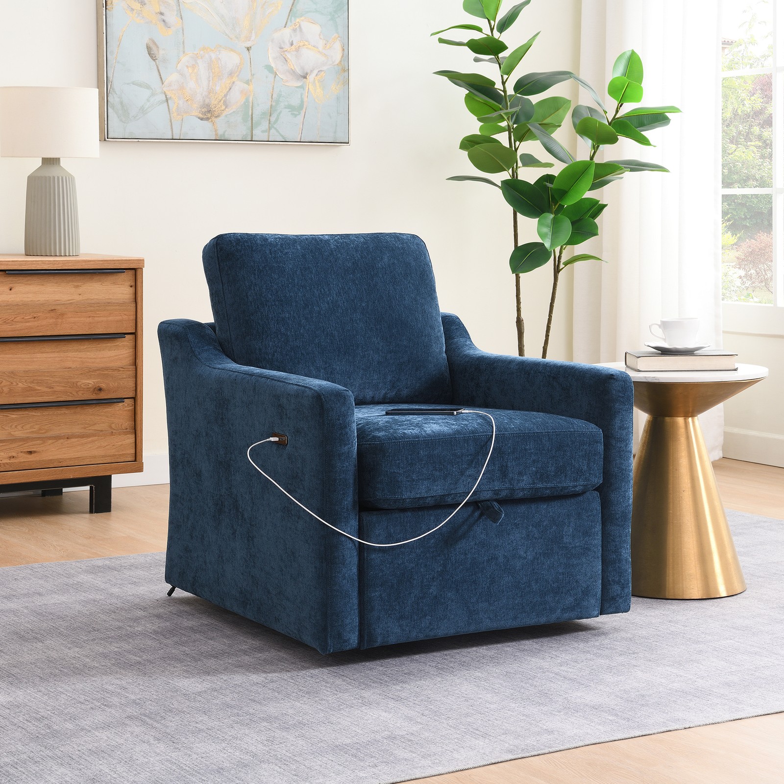 With Soft Chenille Fabric, Comfy Accent Chair For Living Room.