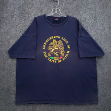 VINTAGE Zion Rootswear Lion Of Judah T Shirt Mens 3XL Blue Rastafari