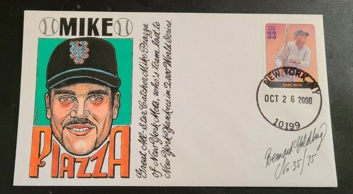 2000 Mike Piazza Baseball New York Bernard Goldberg Hand Painted First Day Cover