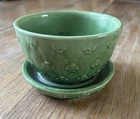 Vintage Shawnee Green Quilted Daisy Planter with Attached Dish