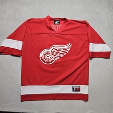 Vtg Detroit Red Wings Jersey Mens Large Red NHL Logo Athletic Fedorov 91 USA 90s