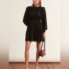 Ulla Johnson Ruffled Dorithie Dress Black Women  2 crochet long sleeve mini