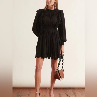 Ulla Johnson Gerüscht Dorithie Kleid Schwarz Damen 2 Gehäkelt Langärmelig Mini