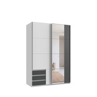 SchwebetüRenschrank 2Trg Kleiderschrank 135Cm Weiß Grafit Schubladen Mit Spiegel