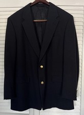 Hart Schaffner Marx Blazer Jacket Mens 46L Solid Navy Blue Two Gold Buttons Wool