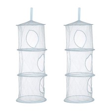 2Pcs Mesh Hanging Storage Basket 3 Compartment Storage Organizer Light Blue