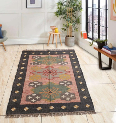 Rug Wool Jute Indian Village Vintage Kilim handwoven Carpet Area Bohemian Rug