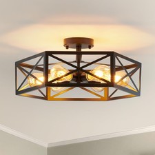 Industrial Semi Flush Mount Ceiling Light, 6 Light Modern Metal Close to Ceil...