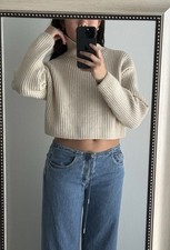 NEW Oatmeal Beige Light Brown Tan Cropped Ribbed Turtleneck Cozy Sweater