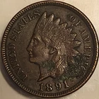 1891 Indian Head Penny Cent. All Diamonds Visible But With Corrosion.