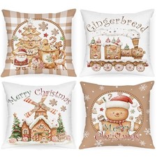 Christmas Throw Pillow Covers 12x12 Set of 4, 12" x 12" Pack of 4 Brown