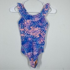 J. Crew Crewcuts Girls' tie-dye ruffle-strap one-piece swimsuit Blue Pink UPF