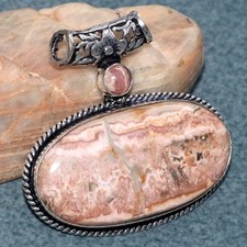 Pretty Rhodochrosite 925 Silver Plated Pendant 1.8