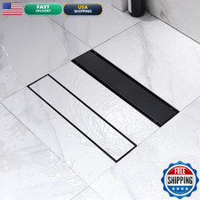 Heaorld 12 Inch Linear Shower Drain Matte Black Rectangular Reversible 2 In 1