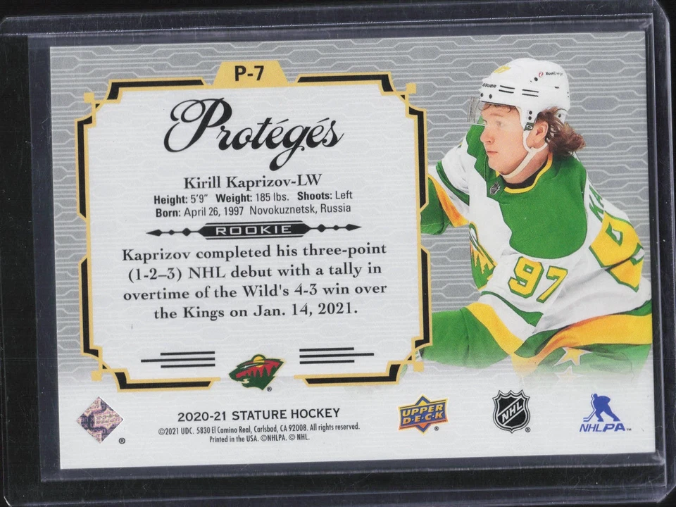 2020-21 Upper Deck Stature Kirill Kaprizov P-7 Proteges Rookie RC Wild - Image 2 of 2