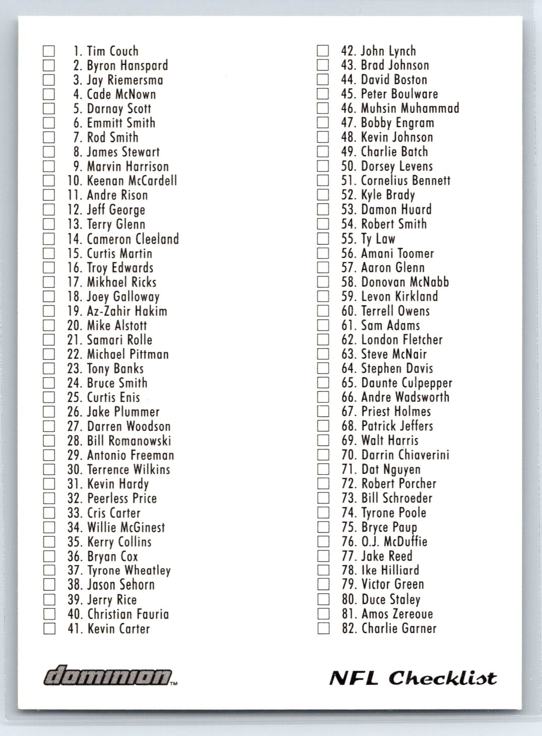 2000 SkyBox Dominion Checklist: 1-160 - #NNO