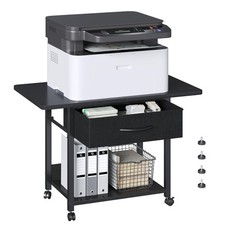 2Tier Printer Stand Drawer Locking Wheels Under Desk Rolling Table Black