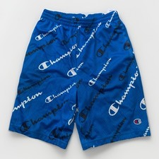 Champion Boys Youth Blue All-Over Logo Print Elastic Waist Shorts Size L