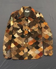 Vintage FishScale Jacket Womens Medium Brown 1970s Scalloped Suede Leather Patch